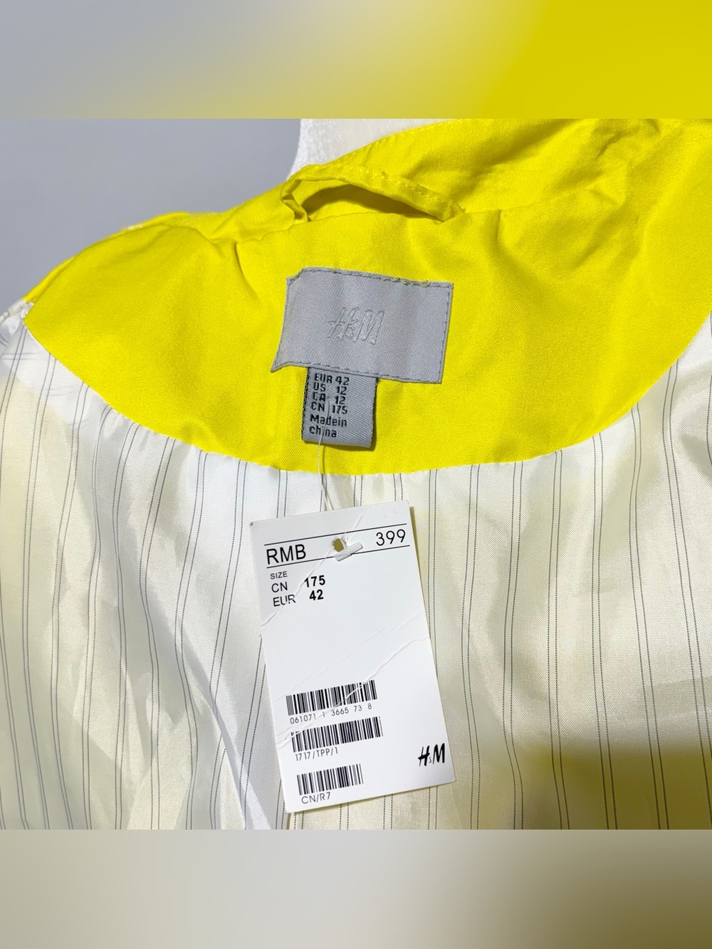 New H&M Ruched Sleeves Open Front Blazer Bright Yellow Size 12 - Picture 12 of 14